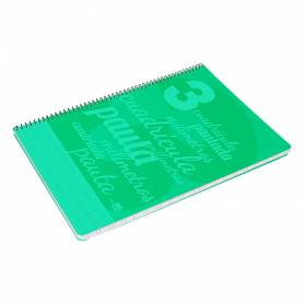 Cuaderno espiral liderpapel folio pautaguia tapa plastico 80h 75gr cuadro pautado 3mm con margen color verde