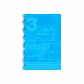 Cuaderno espiral liderpapel folio pautaguia tapa plastico 80h 75gr cuadro pautado 3mm con margen color azul