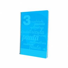 Cuaderno espiral liderpapel folio pautaguia tapa plastico 80h 75gr cuadro pautado 3mm con margen color azul