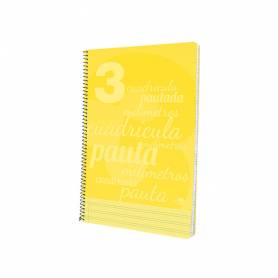 Cuaderno espiral liderpapel folio pautaguia tapa plastico 80h 75gr cuadro pautado 3mm con margen color amarillo