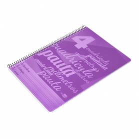 Cuaderno espiral liderpapel folio pautaguia tapa plastico 80h 75gr cuadro pautado 4mm con margen color violeta