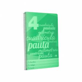 Cuaderno espiral liderpapel folio pautaguia tapa plastico 80h 75gr cuadro pautado 4mm con margen color verde