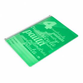 Cuaderno espiral liderpapel folio pautaguia tapa plastico 80h 75gr cuadro pautado 4mm con margen color verde