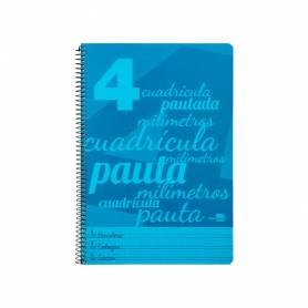 Cuaderno espiral liderpapel folio pautaguia tapa plastico 80h 75gr cuadro pautado 4mm con margen color azul