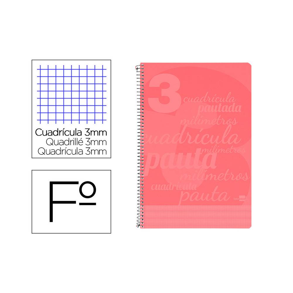 Cuaderno espiral liderpapel folio pautaguia tapa plastico 80h 75gr cuadro pautado 3mm con margen color rojo