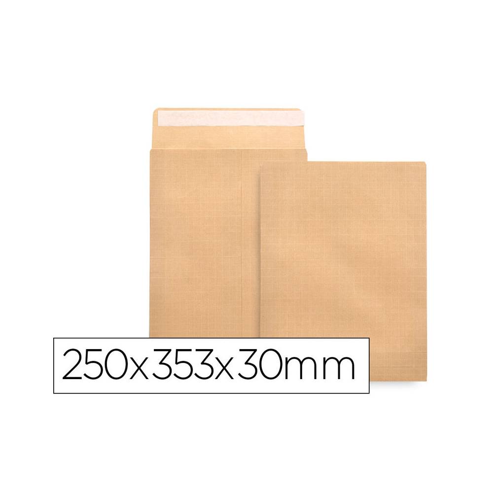 Sobre liderpapel bolsa fuelle kraft 250x353x30 mm solapa tira de silicona papel 120gr cajade 50 unidades