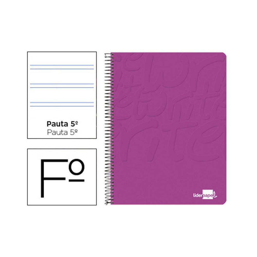 Cuaderno espiral liderpapel folio write tapa blanda 80h 60gr pauta 2,5 mm con margen color rosa