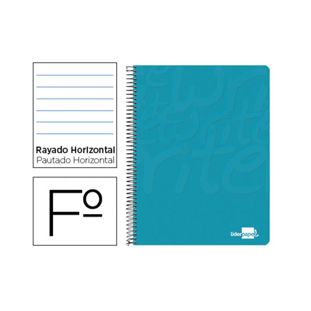 Cuaderno espiral liderpapel folio write tapa blanda 80h 60gr horizontal con margen color turquesa