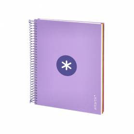 Cuaderno espiral liderpapel a5 micro antartik tapa forrada120h 90 gr cuadro 5mm 5 banda 6 taladros color lavanda