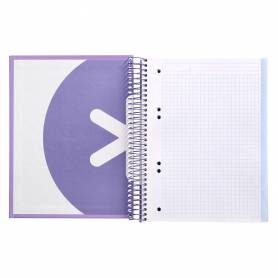 Cuaderno espiral liderpapel a5 micro antartik tapa forrada120h 90 gr cuadro 5mm 5 banda 6 taladros color lavanda