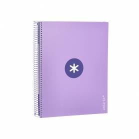 Cuaderno espiral liderpapel a4 micro antartik tapa forrada120h 100 gr cuadro 5mm 5 banda4 taladros color lavanda