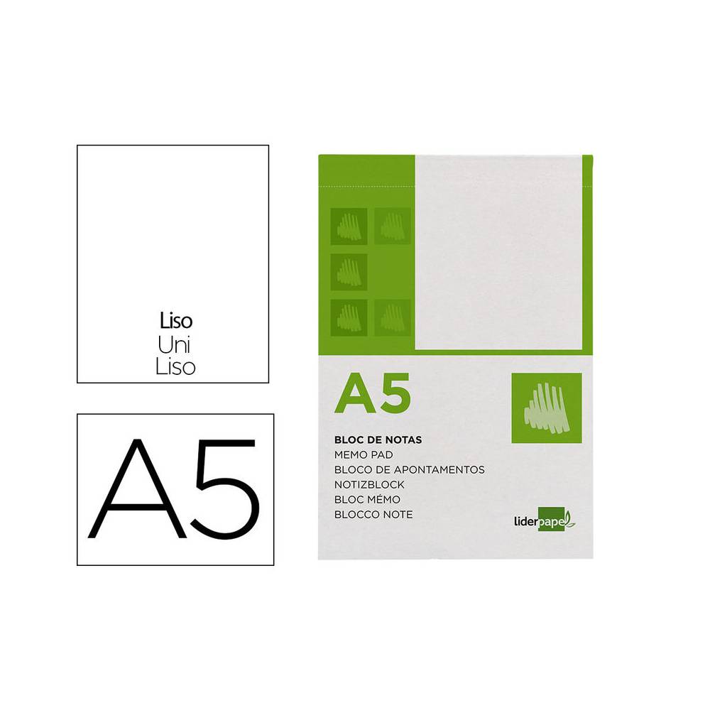 Bloc notas liderpapel liso a5 80 hojas 60g/m2 perforado