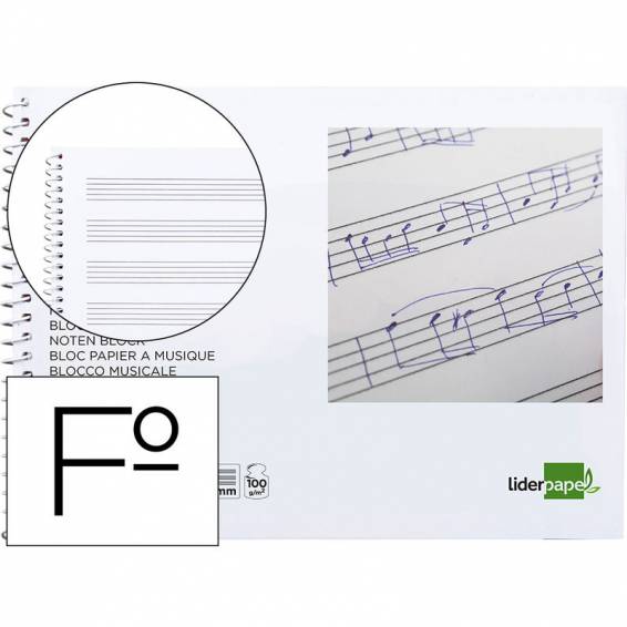 Bloc musica liderpapel pentagrama 3mm folio apaisado 20 hojas 100g/m2