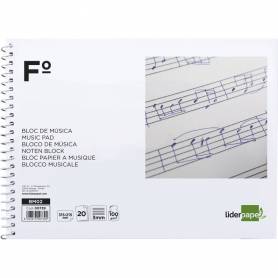 Bloc musica liderpapel pentagrama 3mm folio apaisado 20 hojas 100g/m2