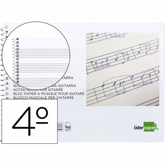 Bloc musica liderpapel para guitarra hexagrama 3 mm cuarto 20 hojas 100g/m2