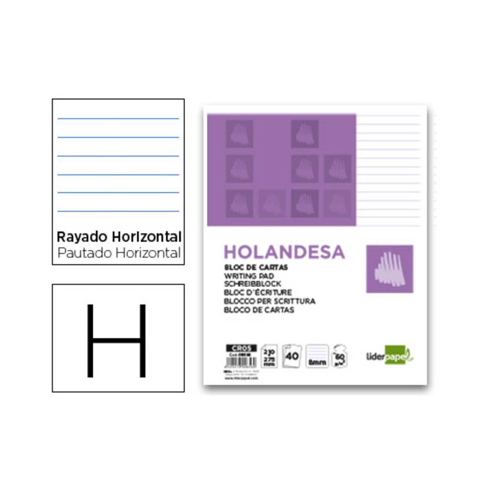 Bloc de cartas liderpapel rayado horizontal holandesa 40 hojas 60g/m2