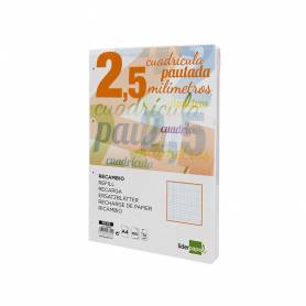 Recambio liderpapel a4 pautaguia 100 hojas 75 g/m2 cuadriculado pautado 2,5 mm con margen 4 taladros