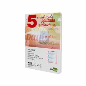 Recambio liderpapel a4 pautaguia 100 hojas 75 g cuadriculado pautado 5 mm con margen 4 taladros