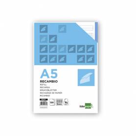 Recambio liderpapel a5 120 hojas 75g/m2 cuadro 5mm sin margen 6 taladros bandas de 5 colores