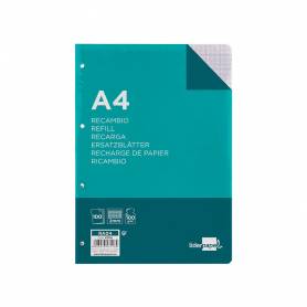 Recambio liderpapel a4 100 hojas 100g/m2 cuadro 2mm con margen 4 taladros