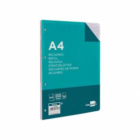 Recambio liderpapel a4 100 hojas 100g/m2 cuadro 2mm con margen 4 taladros