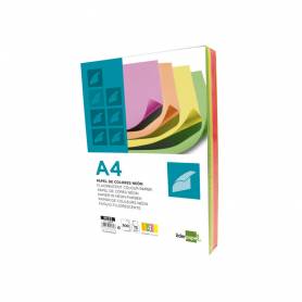 Papel color liderpapel a4 75gr neon 4 colores surtidos paquete de 500 hojas