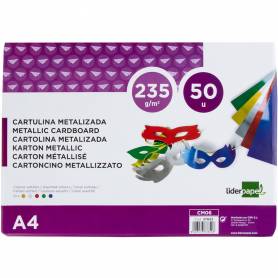 Cartulina liderpapel a4 235 g/m2 metalizada 5 colores surtidos paquete de 50 hojas