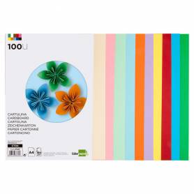 Cartulina liderpapel a4 180g/m2 10 colores surtidos paquete de 100 hojas