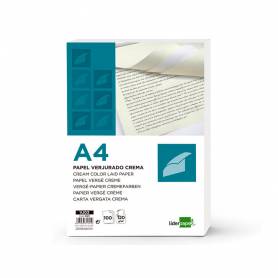 Papel verjurado liderpapel a4 120g/m2 crema paquete de 100 hojas