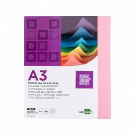 Cartulina liderpapel a3 180g/m2 rosa paquete de 100 hojas