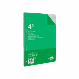 Recambio liderpapel cuarto 100 hojas 60g/m2 cuadro 8mm con margen 6 taladros