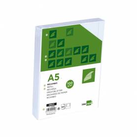 Recambio liderpapel a5 100 h 100g/m2 liso con margen 6 taladros