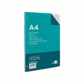 Recambio liderpapel a4 100 hojas 100g/m2 horizontal con doble margen 4 taladros