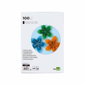 Cartulina liderpapel a4 180g/m2 negro paquete de 100 hojas