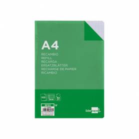 Recambio liderpapel a4 100 hojas 60g/m2 cuadro 3 mm con margen 4 taladros