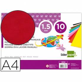 Goma eva liderpapel din a4 60g/m2 espesor 1,5mm rojo paquete de 10 hojas