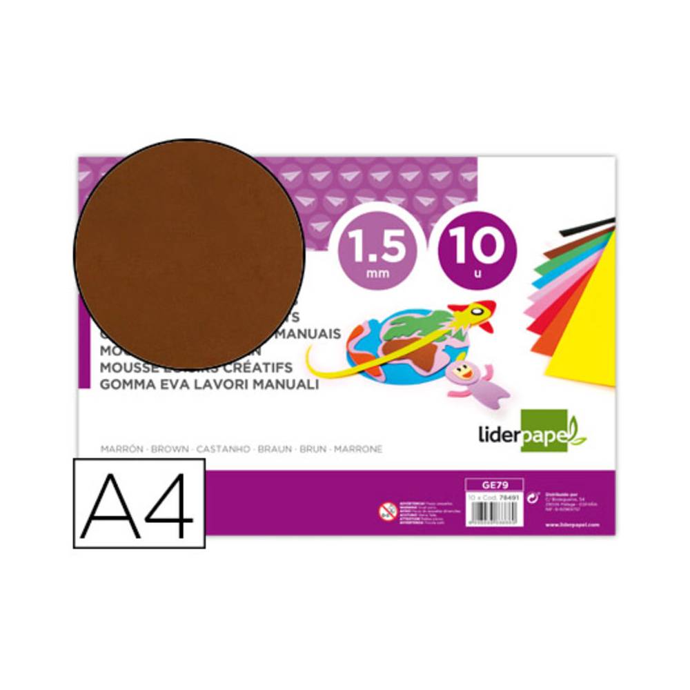 Goma eva liderpapel din a4 60g/m2 espesor 1,5mm marron paquete de 10 hojas