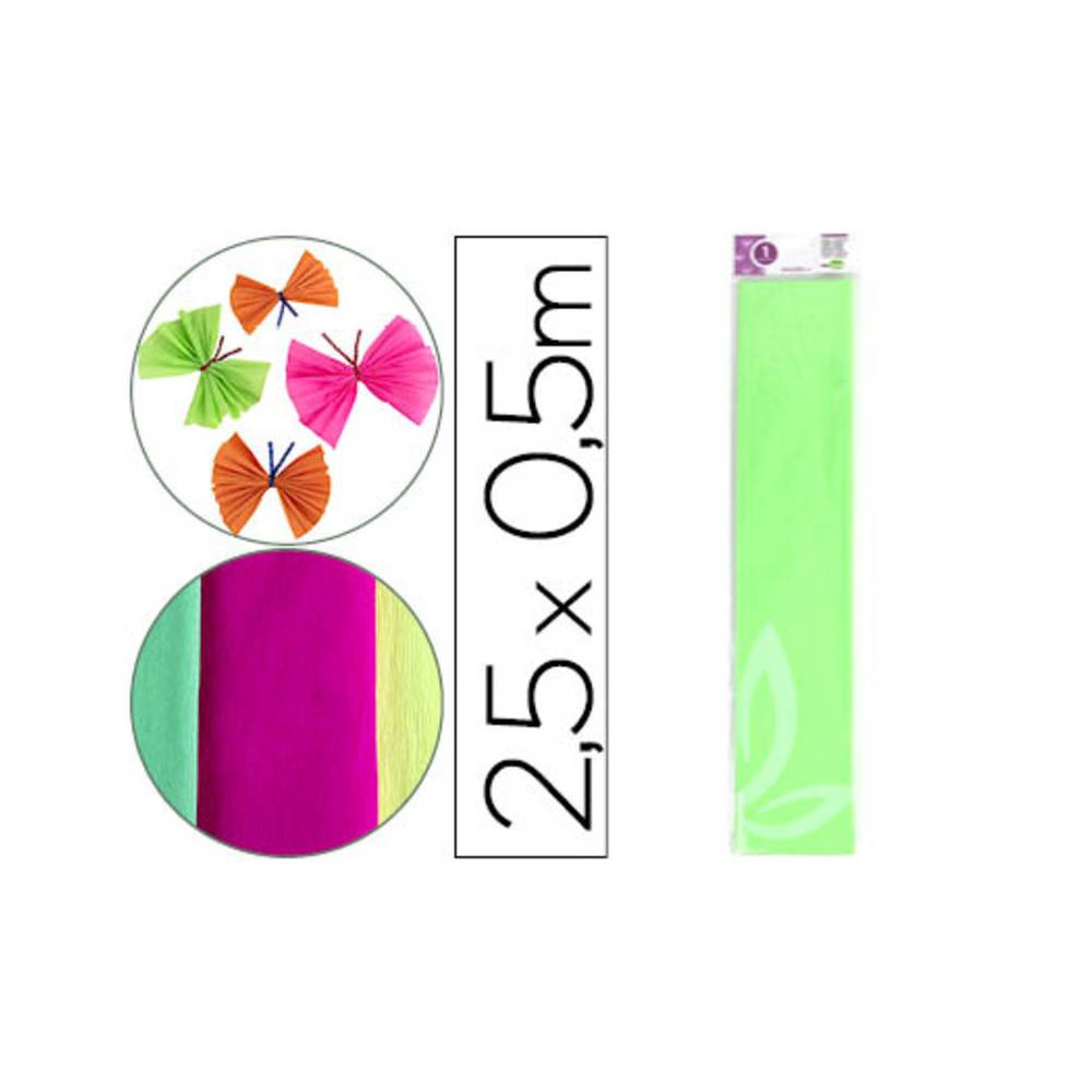 Papel crespon liderpapel 50 cm x 2,5 m 34g/m2 verde fluorescente