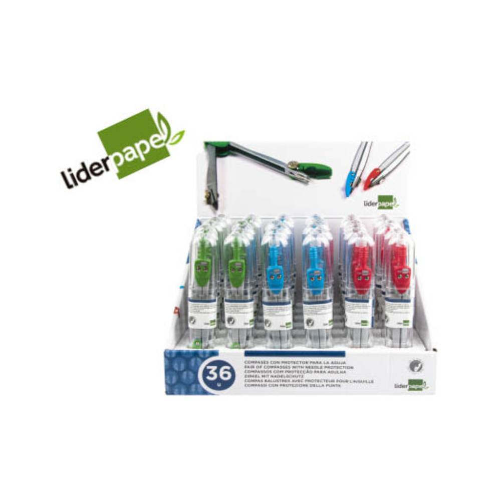 Compas liderpapel con protector de punta colores surtidos