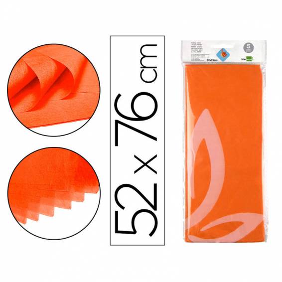 Papel seda liderpapel 52x76cm 18g/m2 bolsa de 5 hojas naranja