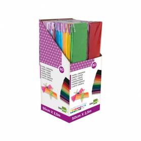 Papel crespon liderpapel 0.50 x 2.50 mt encelofanado expositor de 80 unidades colores surtidos