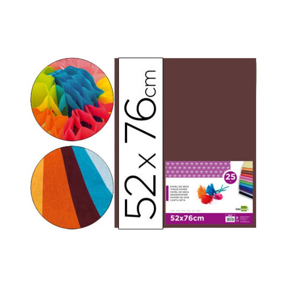 Papel seda liderpapel marron 52x76 cm 18 gr paquete de 25 hojas