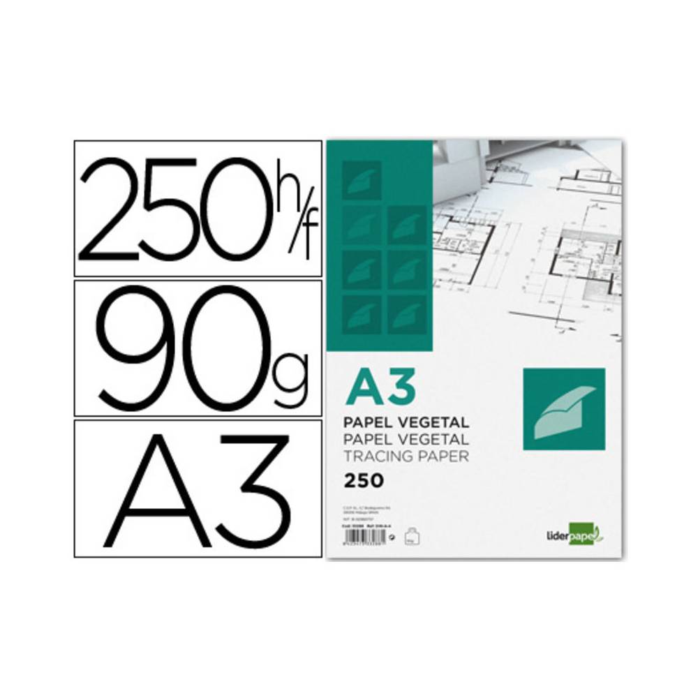 Papel dibujo liderpapel 297x420mm 90g/m2 vegetal