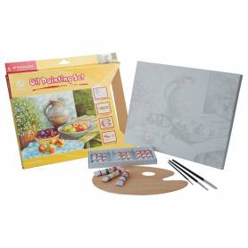 Set pintura al oleo lidercolor contiene 1 lienzo imprimacion 30x40cm 1 paleta madera 3 brochas tubos 12x12ml oleo