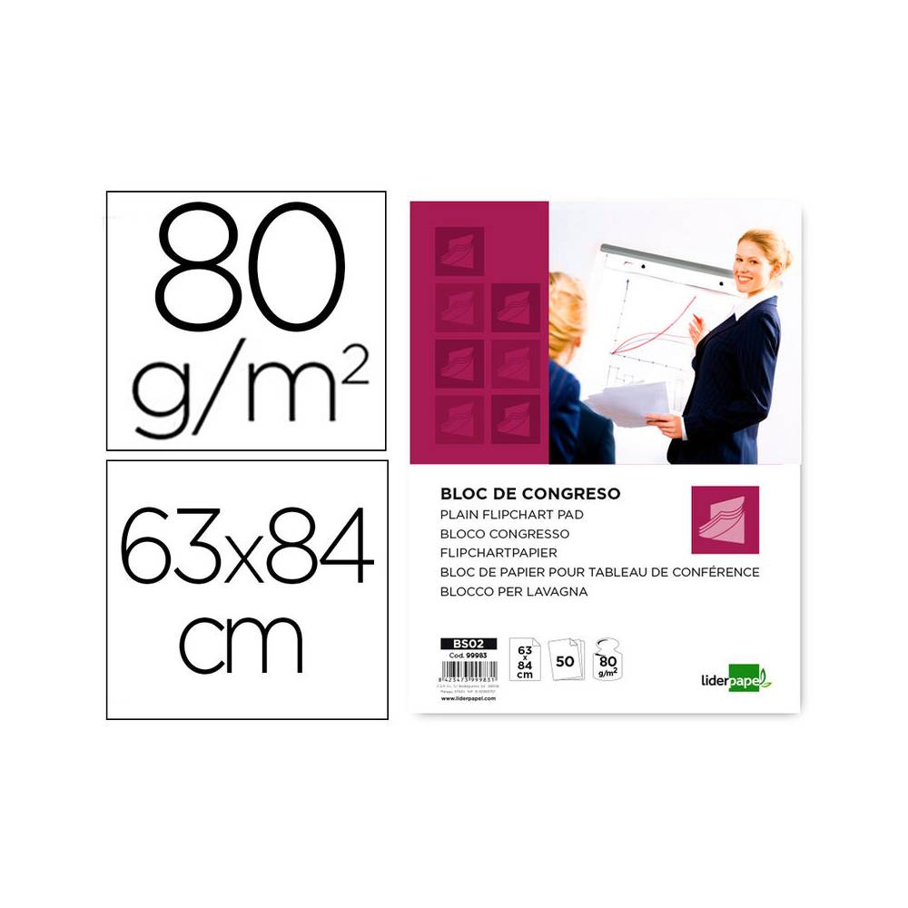 Bloc congreso liderpapel liso 630x840 mm 50 hojas 80g/m2