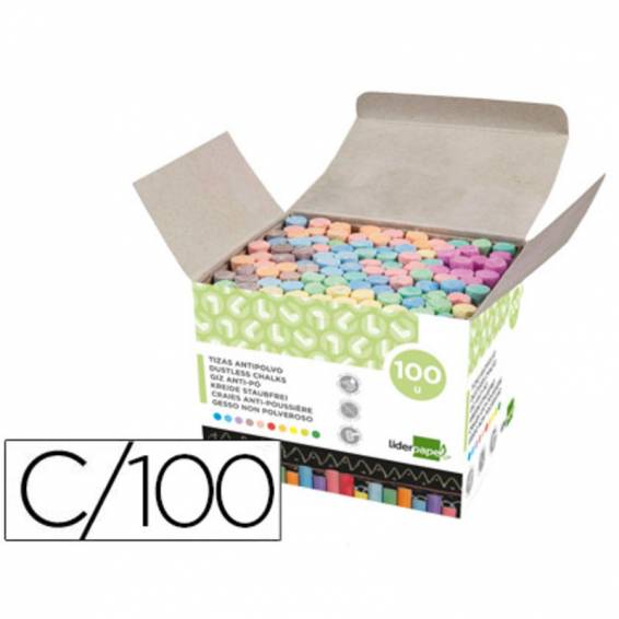 Tiza color antipolvo liderpapel caja de 100 unidades colores surtidos