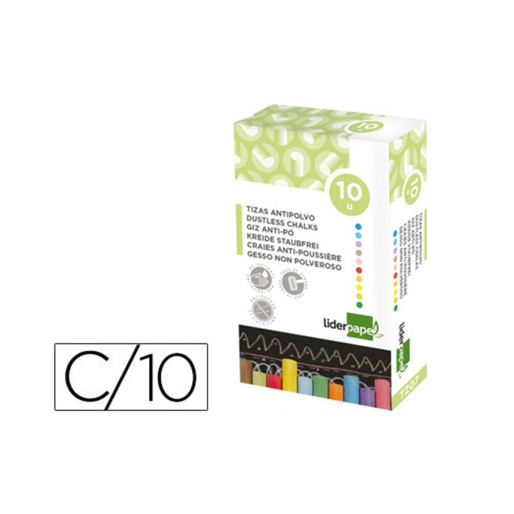 Tiza color antipolvo liderpapel caja de 10 unidades colores surtidos