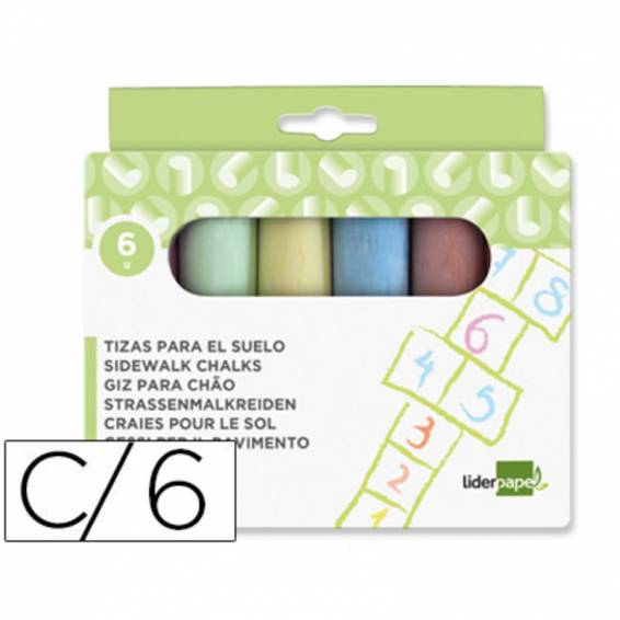 Tiza color liderpapel para suelo caja de 6 unidades colores surtidos