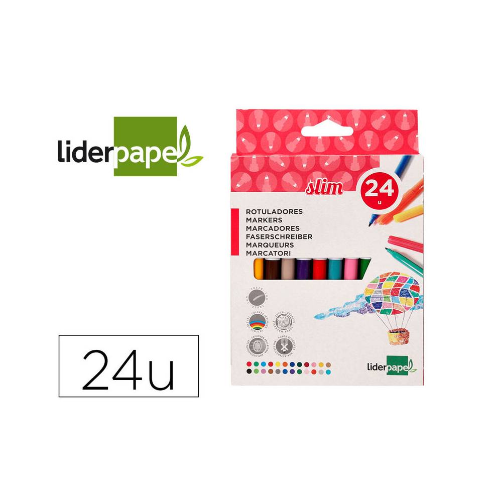 Rotulador liderpapel slim caja de 24 unidades colores surtidos