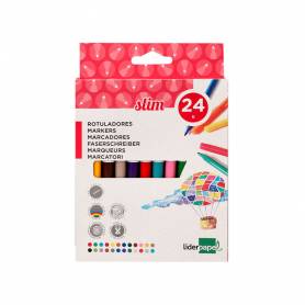 Rotulador liderpapel slim caja de 24 unidades colores surtidos